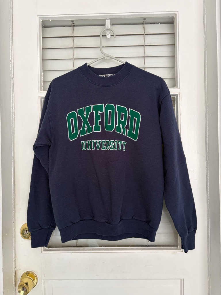 Oxford Navy Crewneck Sweatshirt With Green Lettering